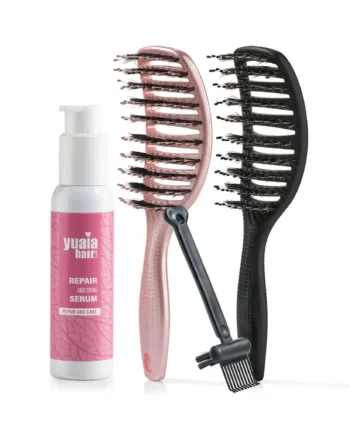 Ultimative Detangler Sæt Shiny Rose   Soft Black  Gratis Hårserum Og Cleaning Brush